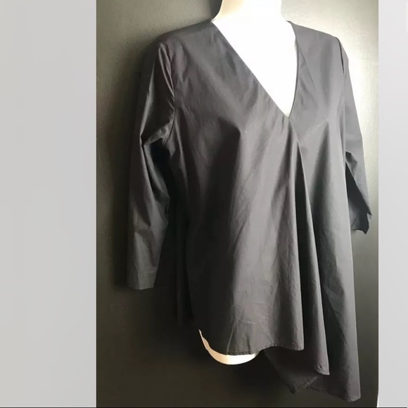 HARSHMAN Anthropologie Farah Popover Blouse Shirt Top Black Asymmetrical VNeck - Picture 3 of 13